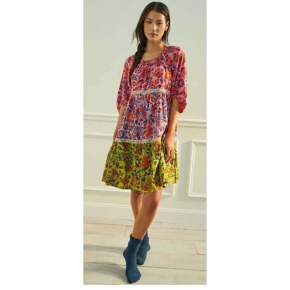 Anthropologie Mabel Mini Dress Tiered Floral Dress size Medium